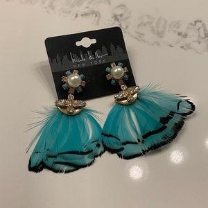 NEW Nicole Miller Teal Pearl Diamond Earrings